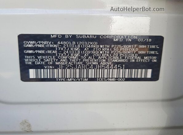 JF2SJARC4JH544451 2018 SUBARU FORESTER Белый Вид подкапотного пространства