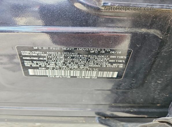 JF2SJARC5GH567536 2016 SUBARU FORESTER Черный Вид наклейки с VIN-кодом