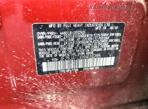 JF2SJATC4HH418285 2017 SUBARU FORESTER Красный Вид подкапотного пространства