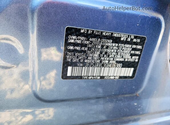 JF2SJAVC3GH416300 2016 SUBARU FORESTER Blue Вид наклейки з VIN-кодом
