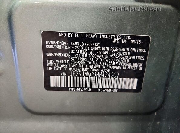 JF2SJAWC9HH424207 2017 SUBARU FORESTER Зеленый Вид подкапотного пространства