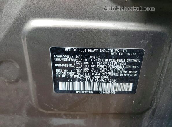 JF2SJAWCXHH547496 2017 SUBARU FORESTER 2.5I TO Коричневый Вид подкапотного пространства
