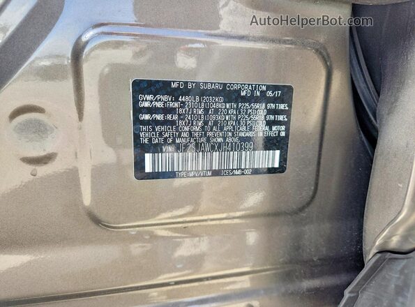 JF2SJAWCXJH410399 2018 SUBARU FORESTER 2.5I TO Tan Vista de la etiqueta del VIN