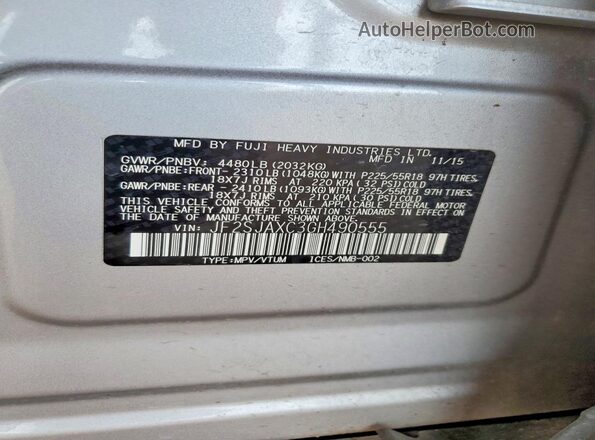 JF2SJAXC3GH490555 2016 SUBARU FORESTER Silver Widok wnętrza 360 stopni