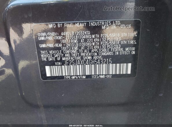JF2SJAXC4GH543215 2016 SUBARU FORESTER Blue Вид підкапотного простору