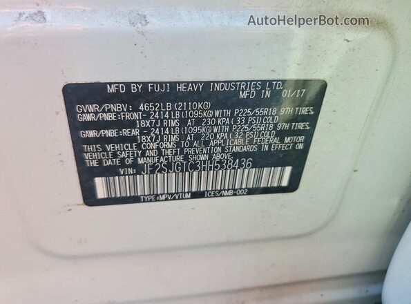 JF2SJGTC3HH538436 2017 SUBARU FORESTER Белый Вид наклейки с VIN-кодом
