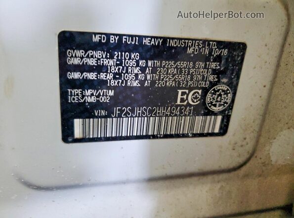 JF2SJHSC2HH494341 2017 SUBARU FORESTER2. Белый Вид наклейки с VIN-кодом