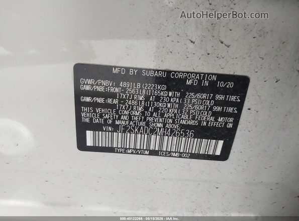 JF2SKADC2MH426536 2021 SUBARU FORESTER Белый Вид подкапотного пространства