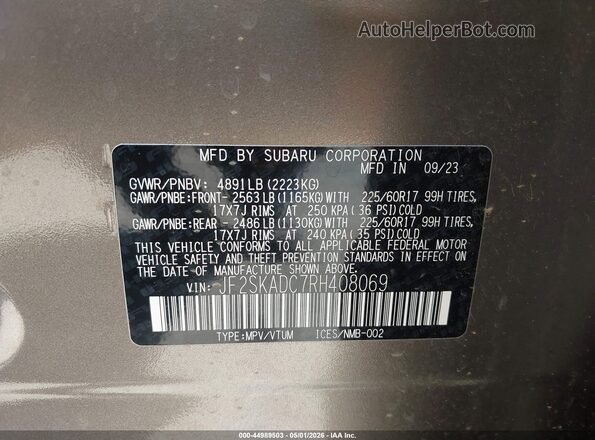 JF2SKADC7RH408069 2024 SUBARU FORESTER Gray Widok komory silnika