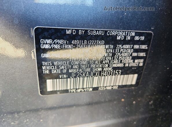JF2SKAJCXLH403153 2020 SUBARU FORESTER Угольный Вид наклейки с VIN-кодом