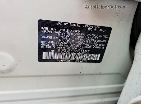 JF2SKALC7RH414455 2024 SUBARU FORESTER White VIN კოდის სტიკერის ხედი