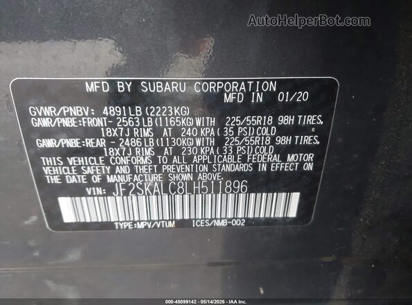 JF2SKALC8LH511896 2020 SUBARU FORESTER Gray Vista del compartimento del motor