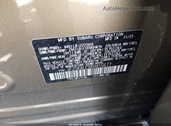 JF2SKALCXRH455677 2024 SUBARU FORESTER Green Widok komory silnika