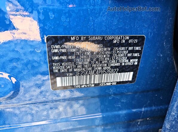 JF2SKAMC4PH526822 2023 SUBARU FORESTER Синий Вид подкапотного пространства