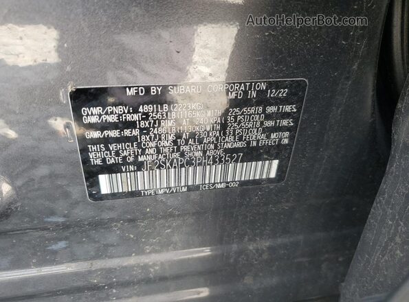 JF2SKAPC3PH433527 2023 SUBARU FORESTER Серый Вид наклейки с VIN-кодом