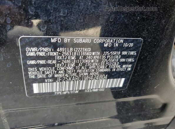 JF2SKARC1MH424804 2021 SUBARU FORESTER Black Widok wnętrza 360 stopni
