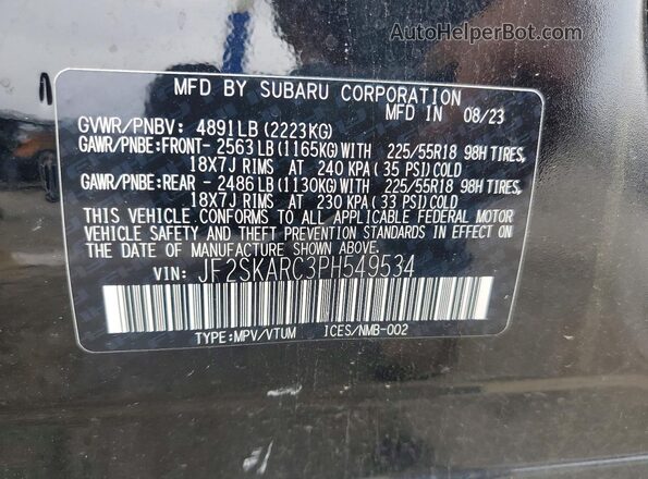 JF2SKARC3PH549534 2023 SUBARU FORESTER Черный Вид наклейки с VIN-кодом