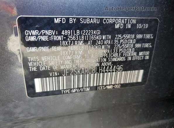 JF2SKARC8LH444496 2020 SUBARU FORESTER Серый Вид подкапотного пространства