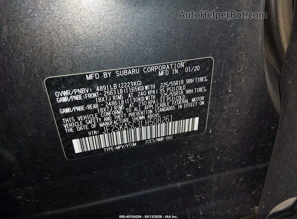 JF2SKASC3LH508261 2020 SUBARU FORESTER Gray Вид підкапотного простору