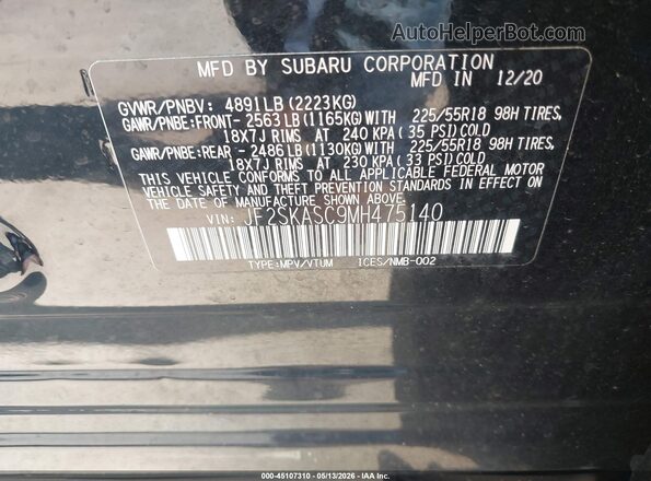JF2SKASC9MH475140 2021 SUBARU FORESTER Black Вид підкапотного простору