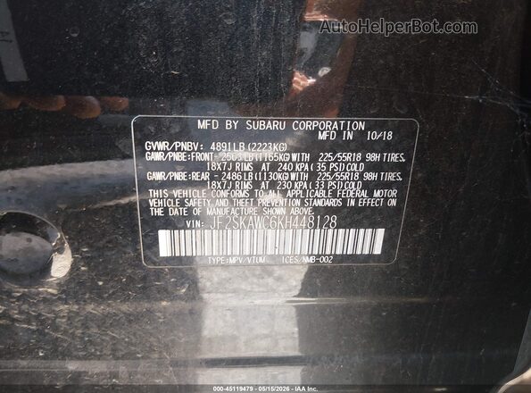 JF2SKAWC6KH448128 2019 SUBARU FORESTER Черный Вид подкапотного пространства