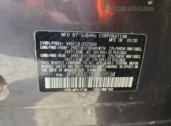 JF2SKAXC0LH588594 2020 SUBARU FORESTER Gray Widok wnętrza 360 stopni