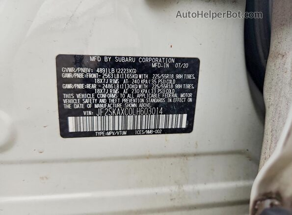 JF2SKAXC0LH603014 2020 SUBARU FORESTER White Շարժիչի բաժամունքի տեսք