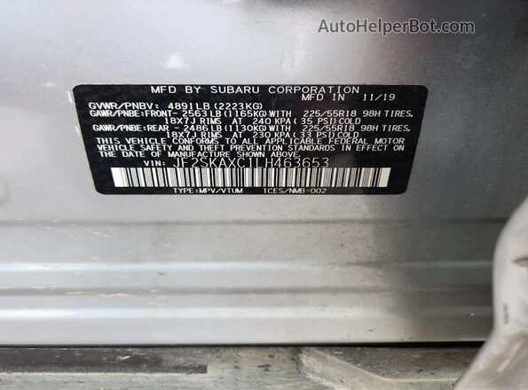 JF2SKAXC1LH463653 2020 SUBARU FORESTER Silver Вид наклейки з VIN-кодом