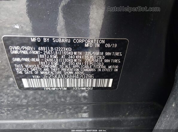 JF2SKAXC6LH420796 2020 SUBARU FORESTER Серый Вид подкапотного пространства