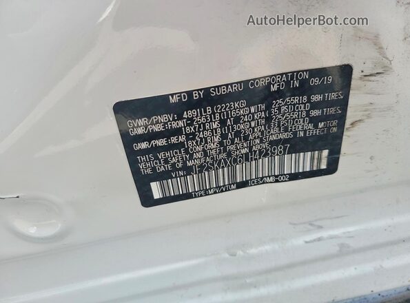 JF2SKAXC6LH423987 2020 SUBARU FORESTER Белый Вид наклейки с VIN-кодом