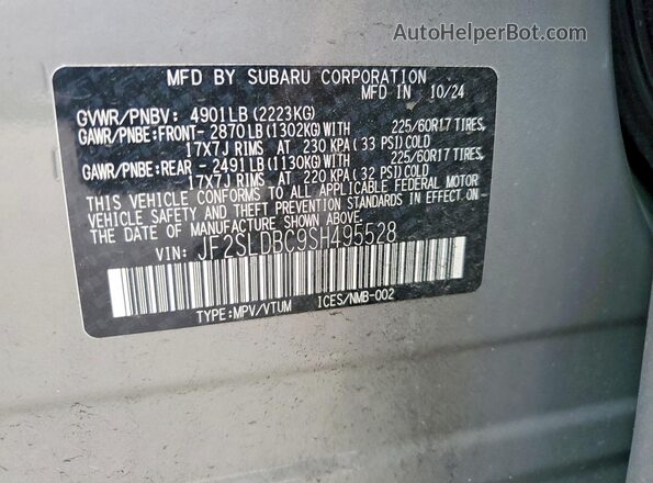 JF2SLDBC9SH495528 2025 SUBARU FORESTER Серый Вид наклейки с VIN-кодом