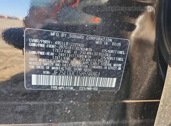 JF2SLDDC1SH598861 2025 SUBARU FORESTER Черный Вид наклейки с VIN-кодом