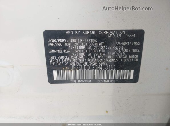 JF2SLDDC3SH418151 2025 SUBARU FORESTER Белый Вид подкапотного пространства