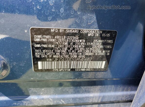 JF2SLDDC5SH545662 2025 SUBARU FORESTER Синий Панорамный вид салона 360°