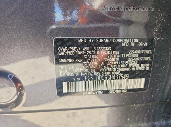 JF2SLDDC6SH437549 2025 SUBARU FORESTER Серый Вид наклейки с VIN-кодом