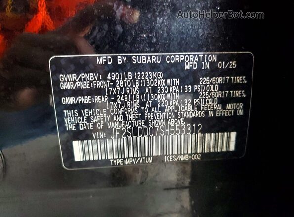JF2SLDDC7SH553312 2025 SUBARU FORESTER Black VIN կոդի պիտակի տեսք