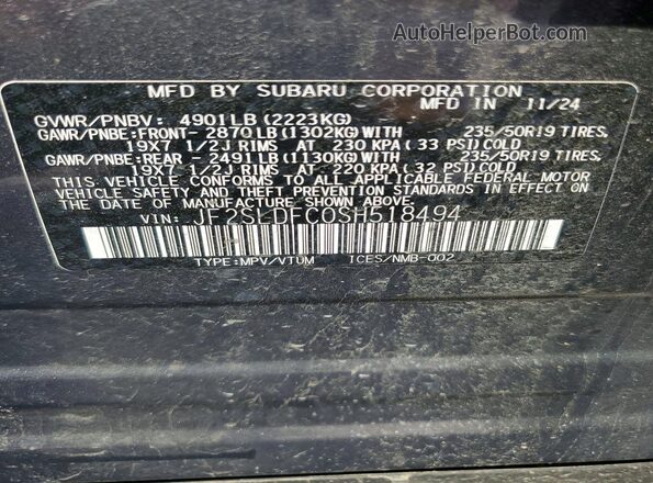 JF2SLDFC0SH518494 2025 SUBARU FORESTER Gray Vista interior de 360 grados
