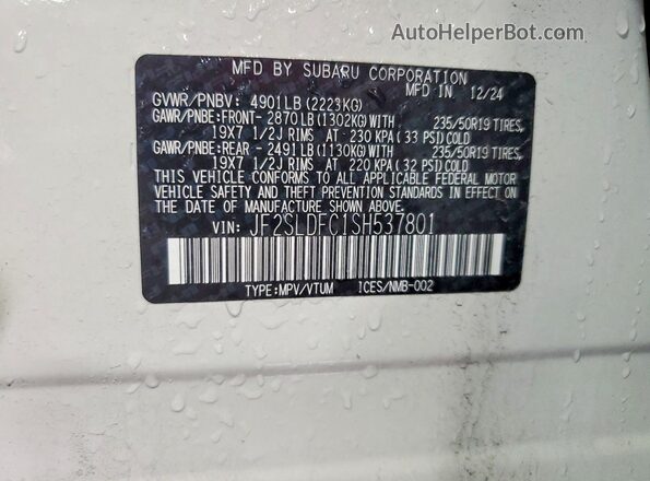 JF2SLDFC1SH537801 2025 SUBARU FORESTER White Widok naklejki z numerem VIN