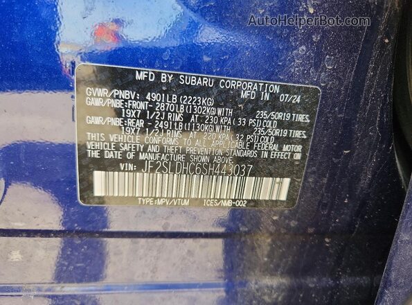 JF2SLDHC6SH443037 2025 SUBARU FORESTER Синий Вид подкапотного пространства