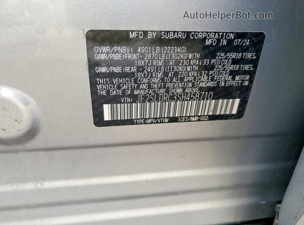 JF2SLDRC3SH458710 2025 SUBARU FORESTER Silver Вид підкапотного простору