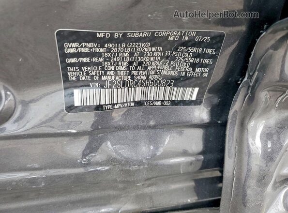JF2SLDRC4SH600823 2025 SUBARU FORESTER Gray Widok naklejki z numerem VIN