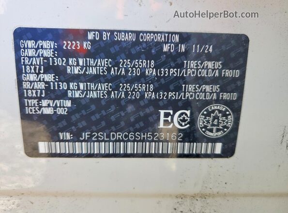 JF2SLDRC6SH523162 2025 SUBARU FORESTER White Widok wnętrza 360 stopni