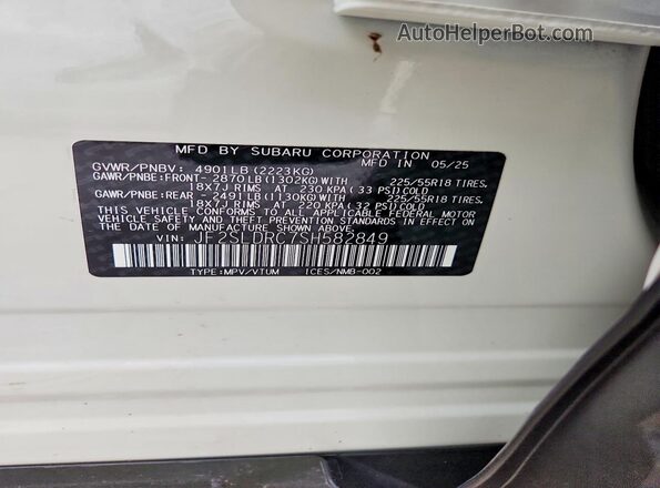 JF2SLDRC7SH582849 2025 SUBARU FORESTER White Widok komory silnika