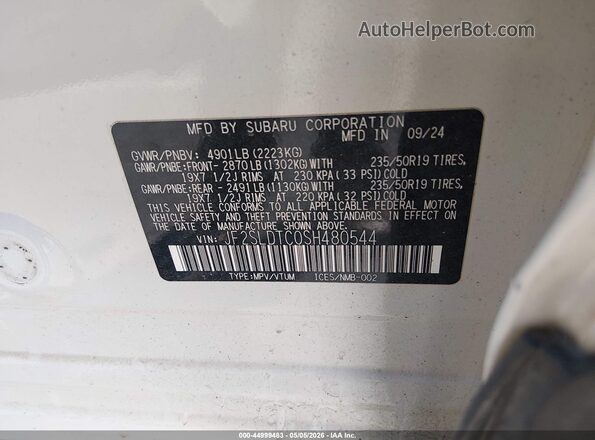 JF2SLDTC0SH480544 2025 SUBARU FORESTER Белый Вид подкапотного пространства