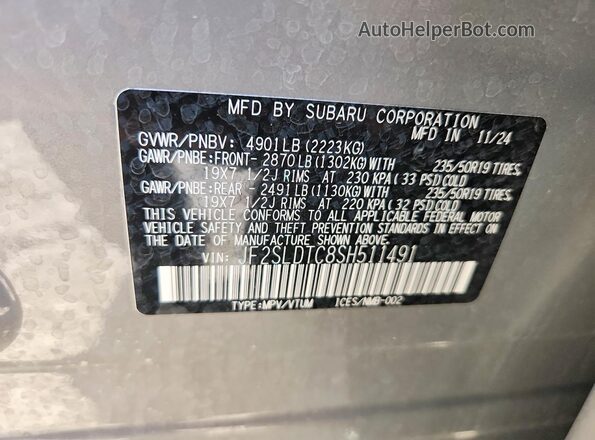 JF2SLDTC8SH511491 2025 SUBARU FORESTER Серебряный Панорамный вид салона 360°