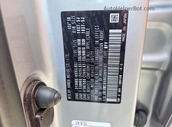 JHLRW2H50KX009151 2019 HONDA CR-V Silver VIN կոդի պիտակի տեսք