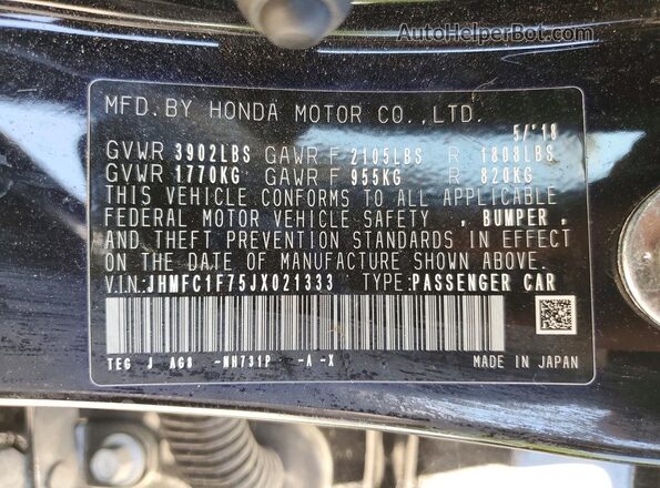 JHMFC1F75JX021333 2018 HONDA CIVIC Black Engine compartment view