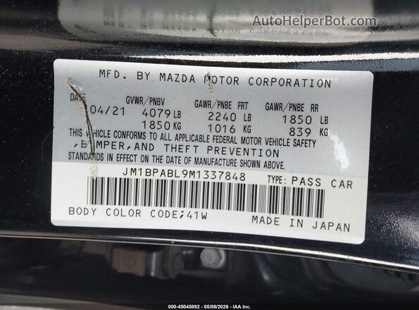JM1BPABL9M1337848 2021 MAZDA 3 Черный Вид подкапотного пространства