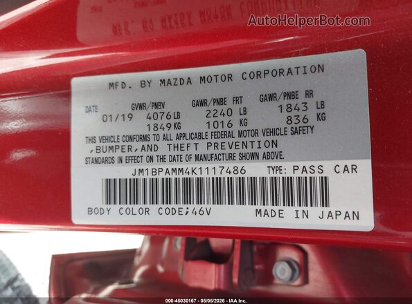 JM1BPAMM4K1117486 2019 MAZDA 3 Красный Вид подкапотного пространства
