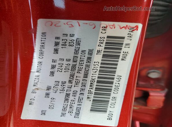 JM1BPAMM8K1143153 2019 MAZDA 3 Red Вид підкапотного простору